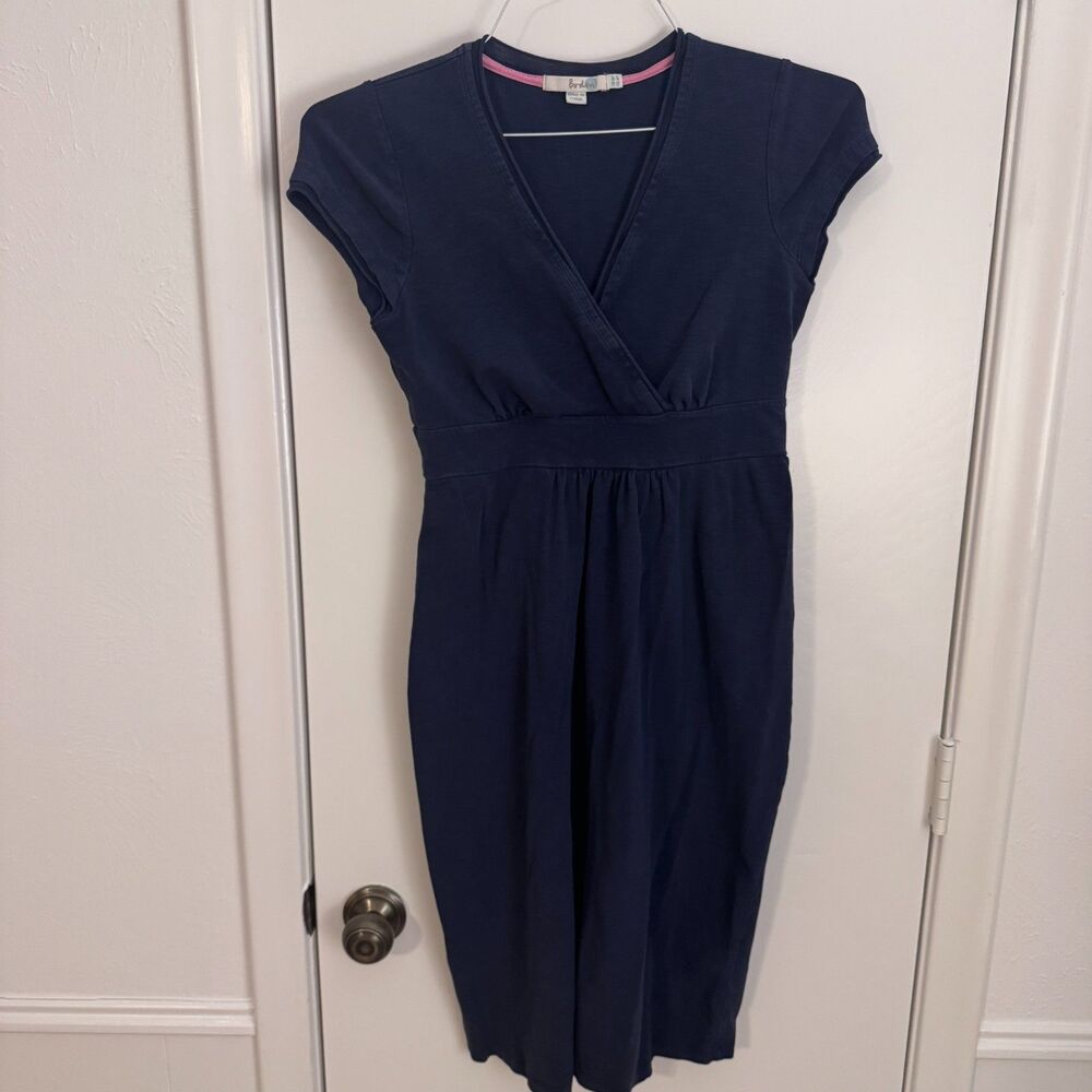 Boden Womens UK 8P/US 4P Navy Cotton Jersey Knit V Neck Short Sleeve Midi Dress